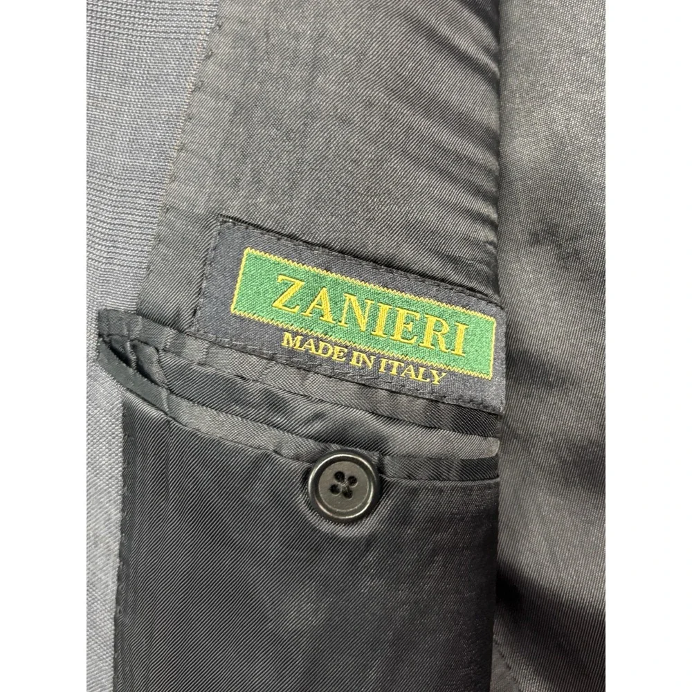 vtg 90s Zanieri Italy 44S 35x28 Navy Blue Plaid 2pc Pant Suit Tasmania Wool
